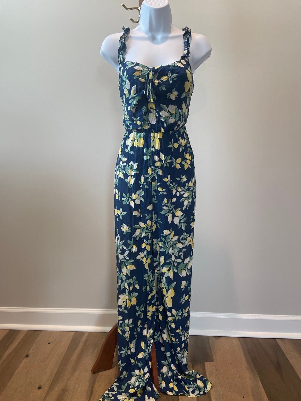 Candie’s Blue Lemon‑Print Jumpsuit Size M Wide Leg